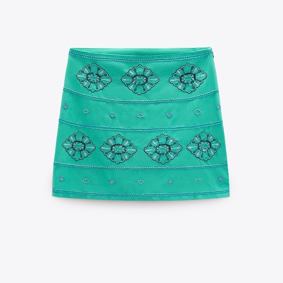 Zara beaded mini skirt high waisted turquoise nwt - Picture 4 of 11